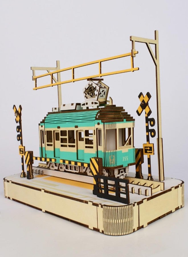 Bitopbi 3D Wooden Puzzles Streetcar Laser Engraving DIY Safe Assembly Constructor Kit Toy for Teens and Adults Transportation Vehicle Mechanical 3-D Models for Self-Assembly (Streetcar) - Image 4